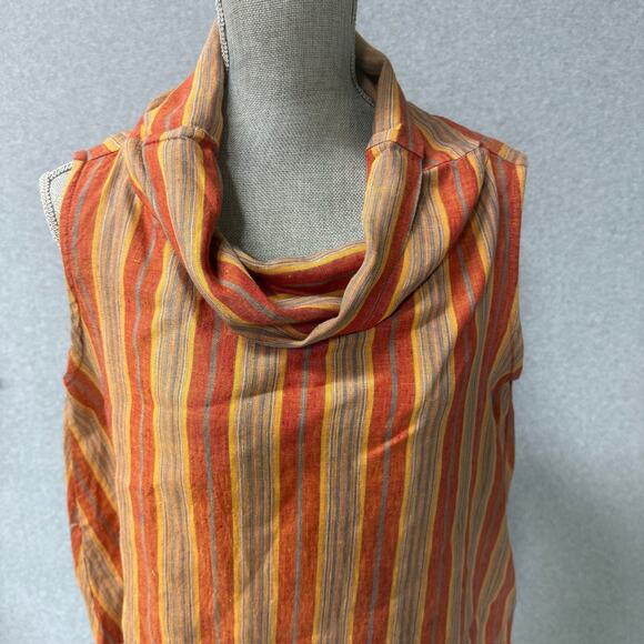 Bryn Walker Etta Red Yellow Striped Woven Cotton Cowl Neck Sleeveless Tank Top S - Picture 3 of 11